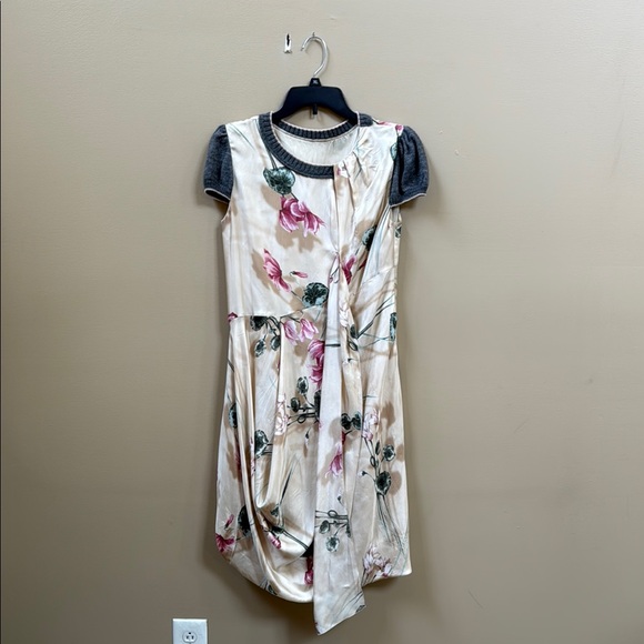 Dresses & Skirts - Vintage Floral Cream and Pink Women's Silk Dress